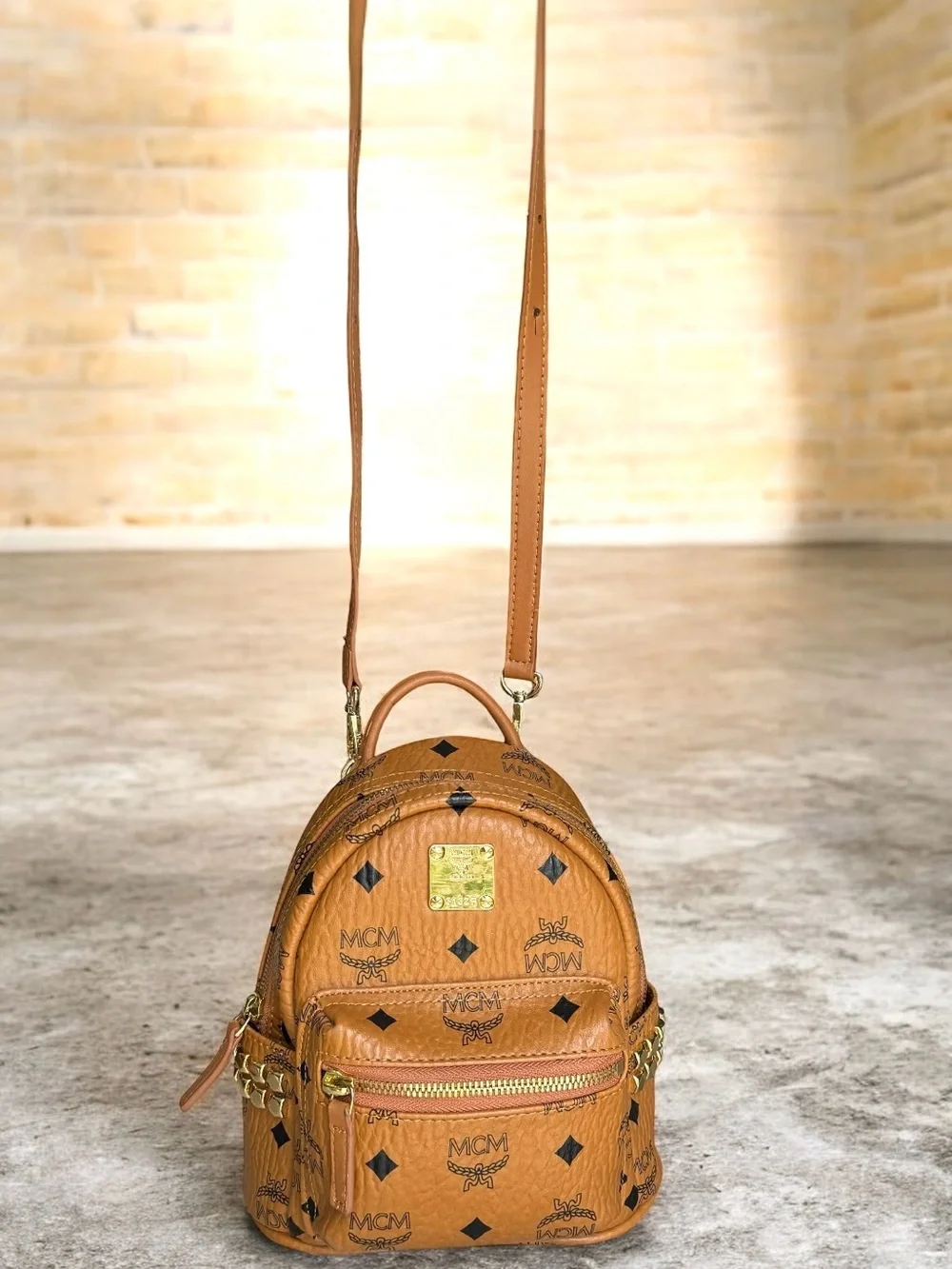 MCM Visetos Stark Bebe Boo Studs Mini Backpack Crossbody